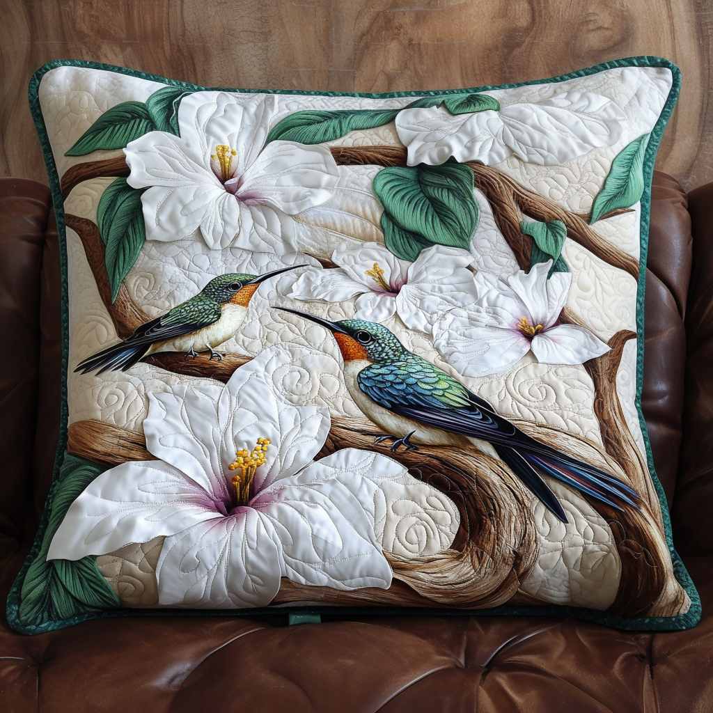 Ivory Whisper Wings Quilted Pillow Case Hummingbird Feeder Gift 