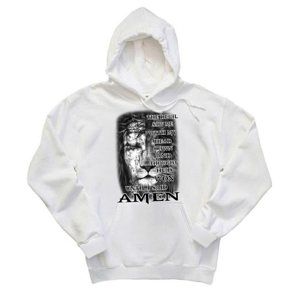 Jesus Lion Shirt Christian The Devil Saw Me With My Head Down Until I Said Amen Hoodie Basgiathsweatshirts