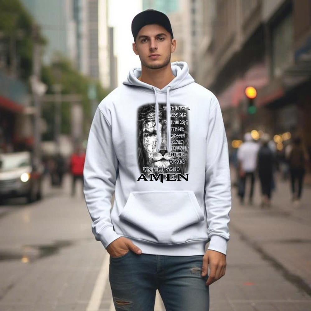 Jesus Lion Shirt Christian The Devil Saw Me With My Head Down Until I Said Amen Hoodie Basgiathsweatshirts - Image 3