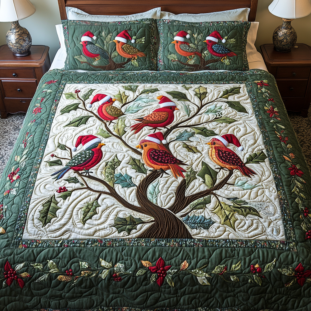 Jingle Birds Quilted Bedding Set Gift For Bird Lover