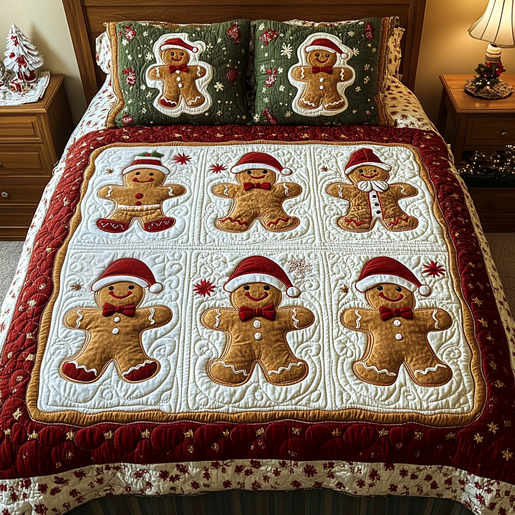 Jingle Bites Quilted Bedding Set Gifts For Gingerbread Lovers
