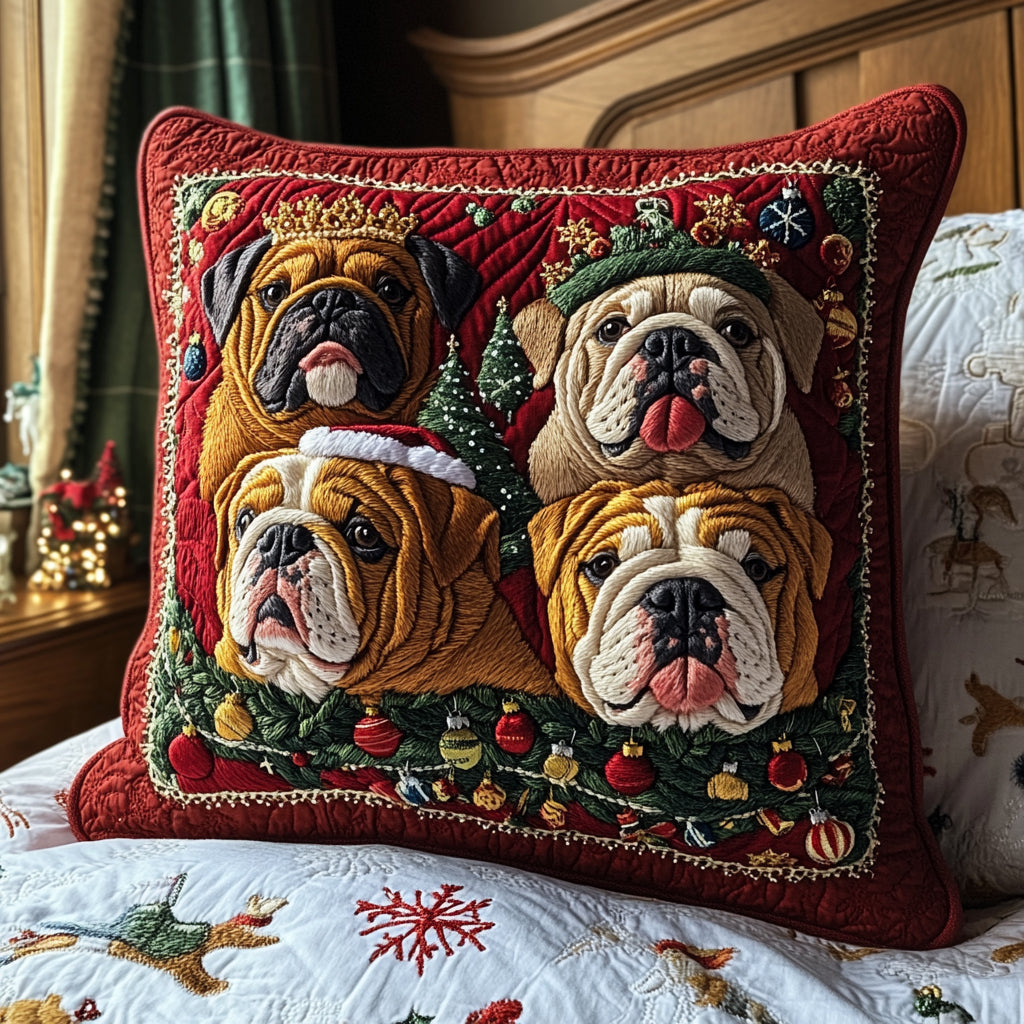 Jingle Bulldog Joy Quilted Pillow Case Holiday Pillow Case Great Gifts For Dog Lovers
