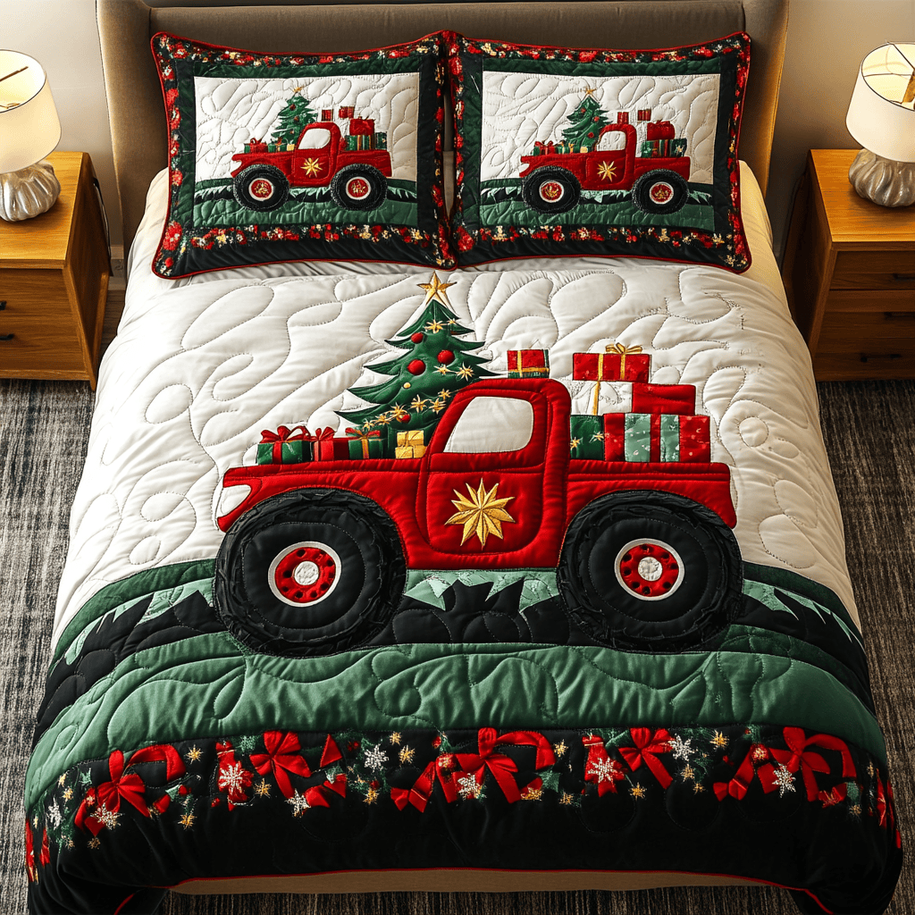 Jingle Truck Ride Quilted Bedding Set Mother And Daughter Presents