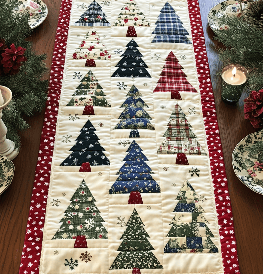 Jolly Pines Quilted Table Runner Coffee Dining Holiday Christmas Table Runner Xmas Decor
