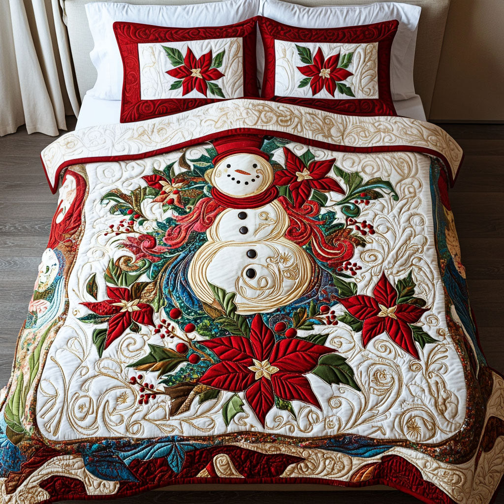 Jolly Snow Days Quilted Bedding Set Snowman Christmas Presents