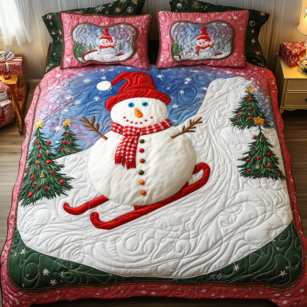 Jolly Snowman Quilted Bedding Set Family Christmas Present Ideas