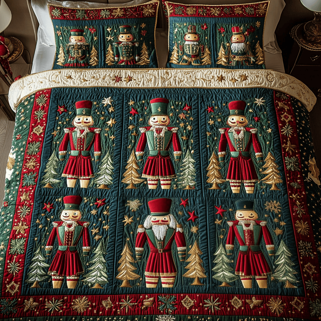 Jolly Soldiers Quilted Bedding Set Nutcracker Theme Gifts