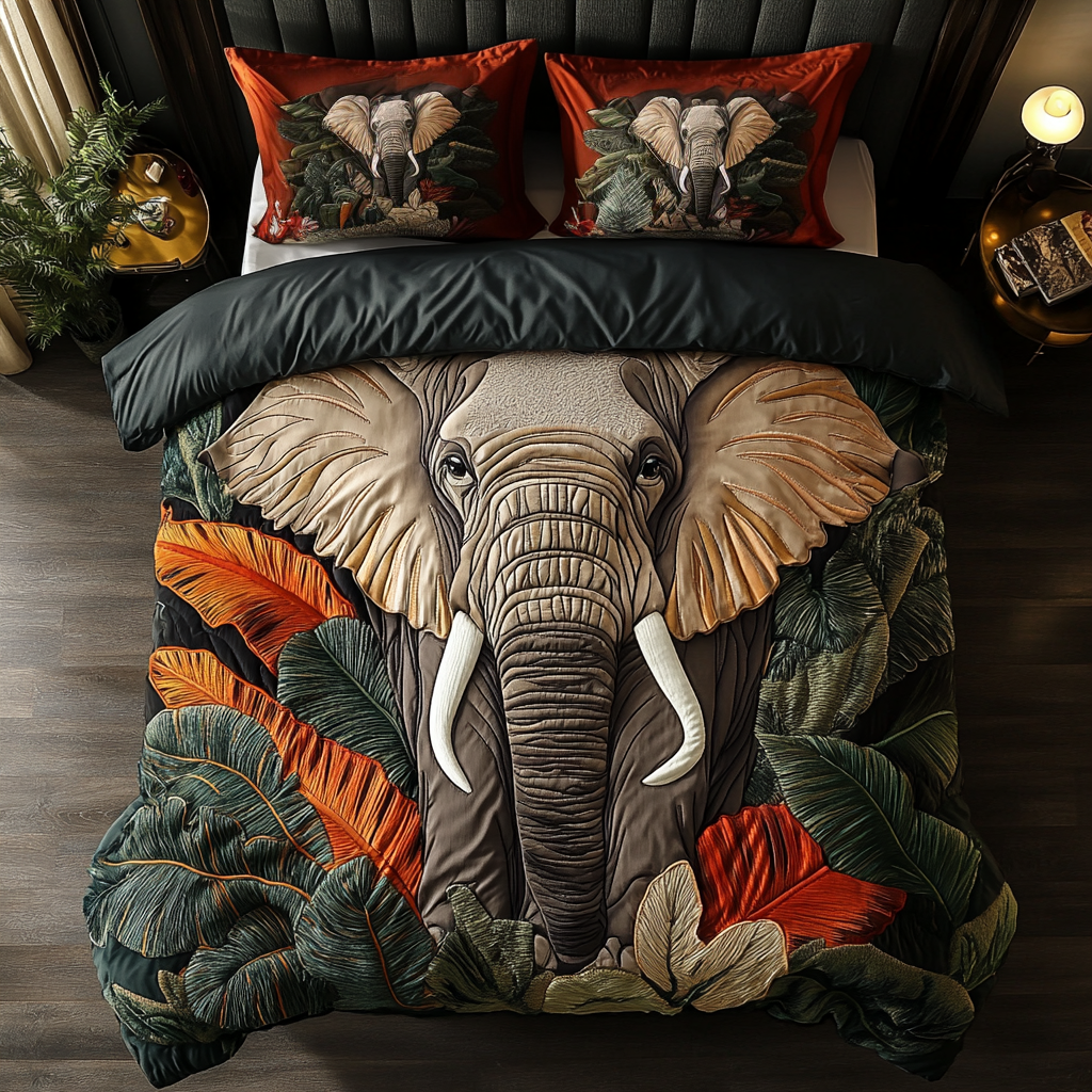 Jungle Majesty Quilted Bedding Set Funny White Elephant Gifts