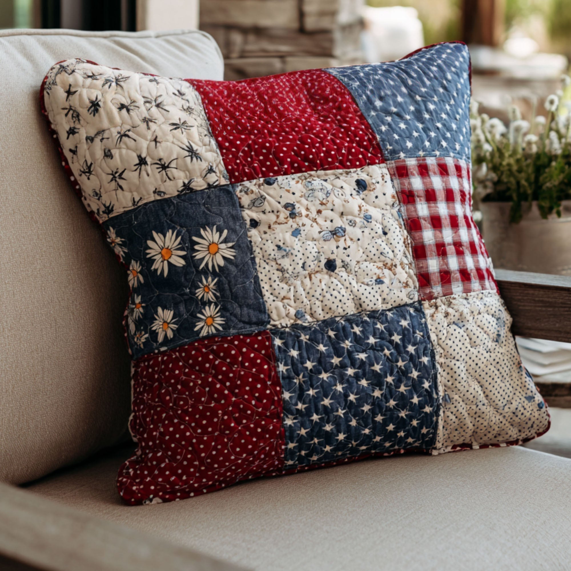 Liberty Patchwork Squares Quilted Pillow Case Nice Pillow Covers Patriotic Themed Gifts