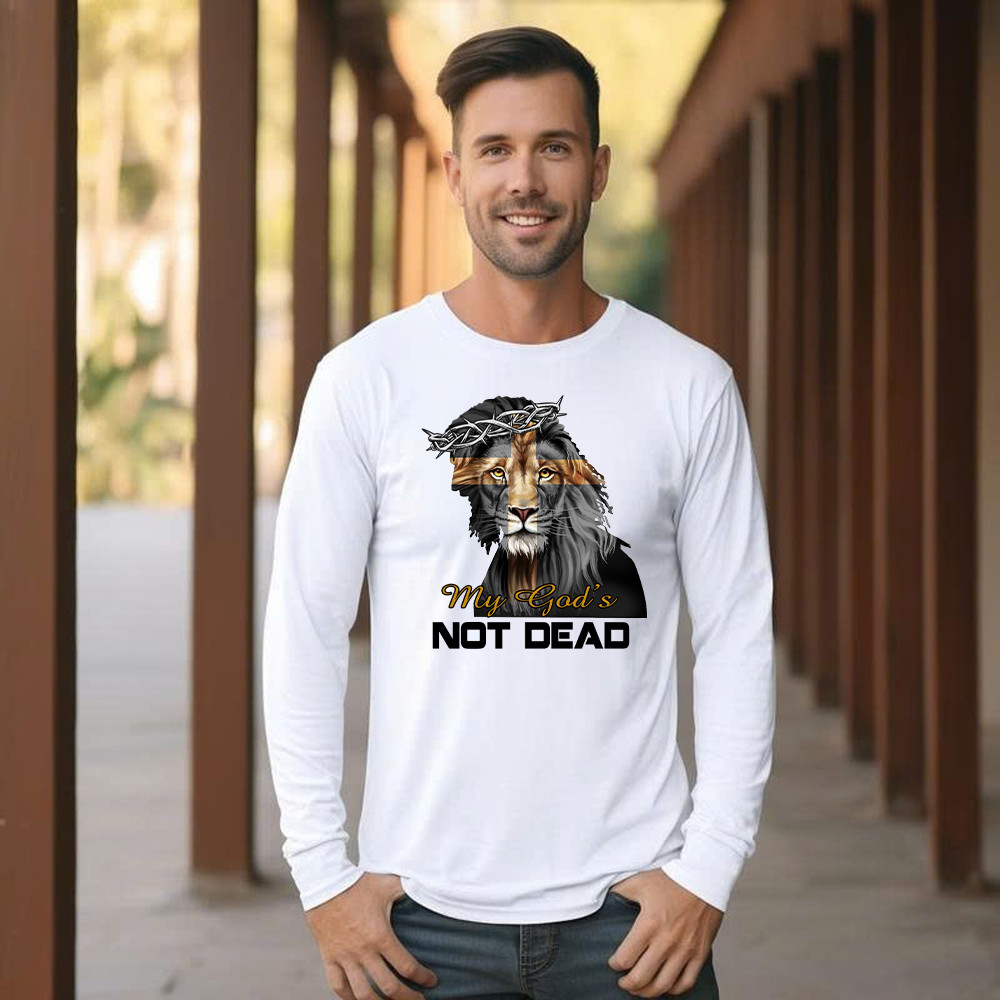 Lion Jesus My God's Not Dead Long Sleeve Shirt Faith Mens Christian Clothing Gifts For Him Basgiathsweatshirts - Image 2