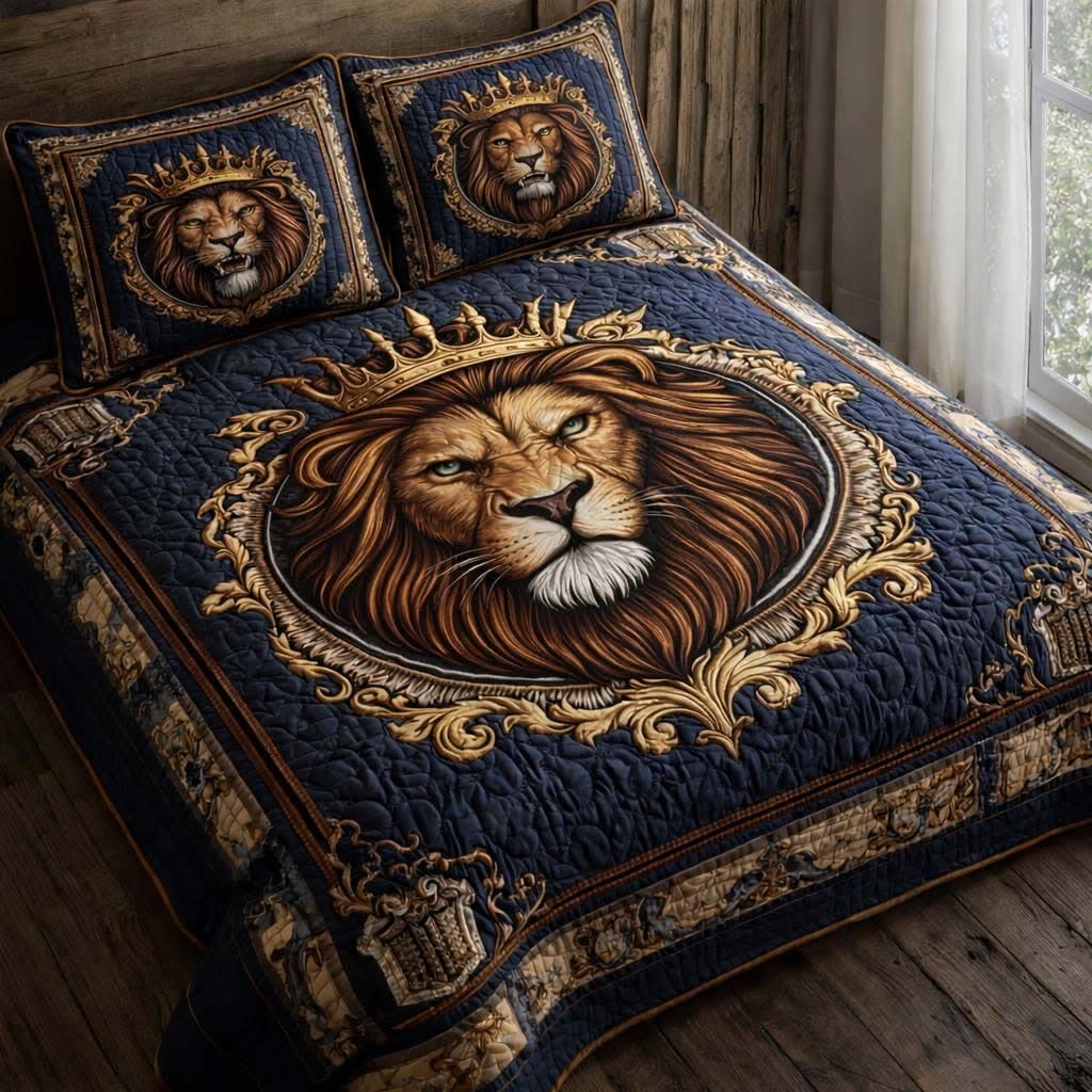 Lion King Crown Quilted Bedding Set Royal Bedroom Decorations Unique Lion Gift Items