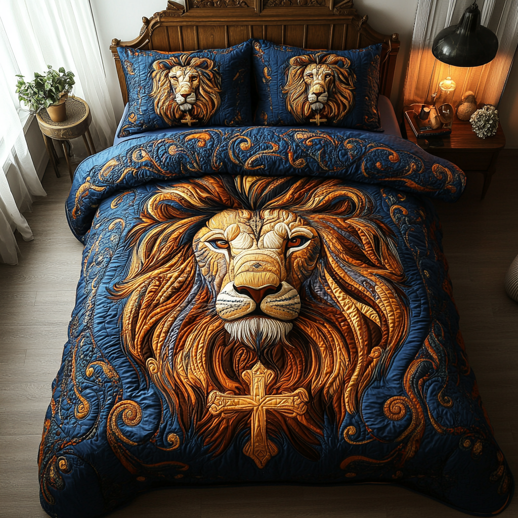 Lion of Judah Majesty Quilted Bedding Set Gifts For Lion Lovers