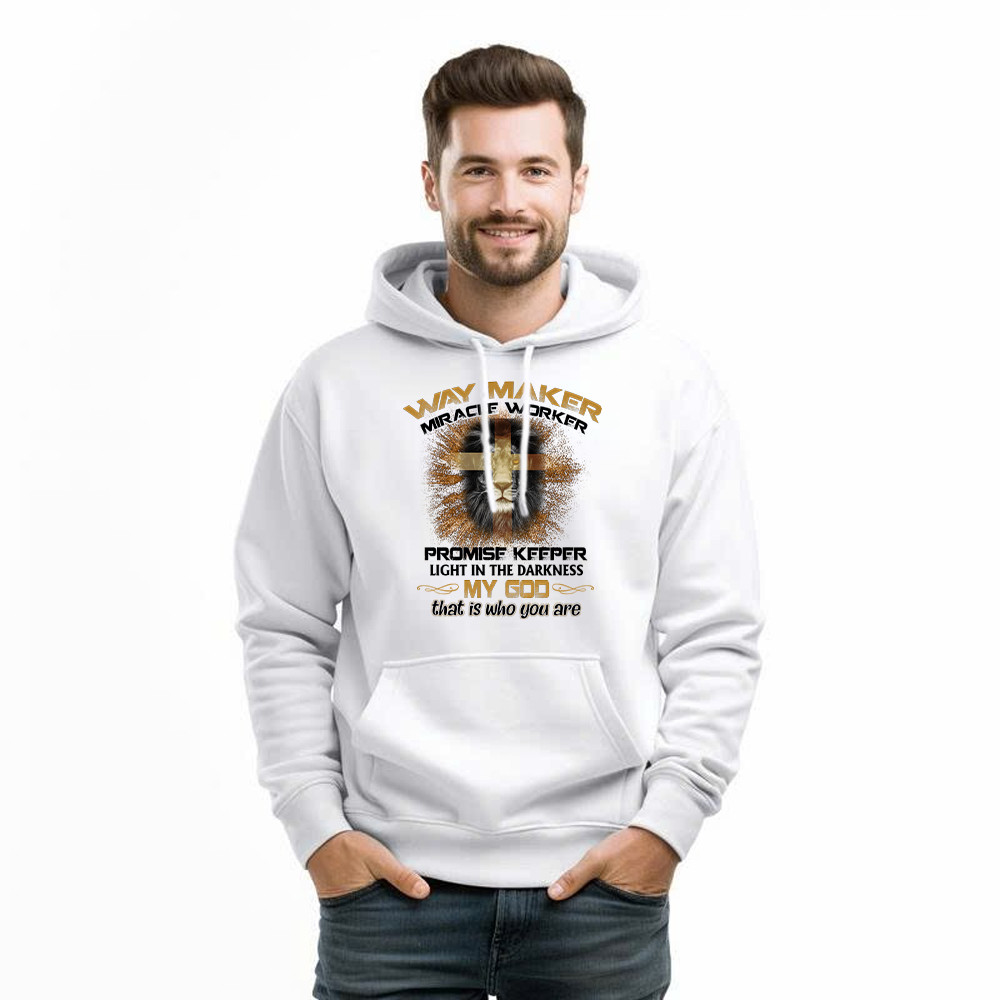 Lion Way Maker Miracle Worker Promise Keeper Hoodie Mens Christian Shirt Gifts For Men Basgiathsweatshirts - Image 5