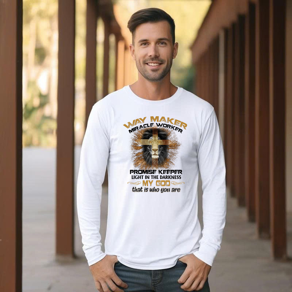 Lion Way Maker Miracle Worker Promise Keeper Long Sleeve Shirt Mens Christian Shirt Gifts For Men Basgiathsweatshirts - Image 4