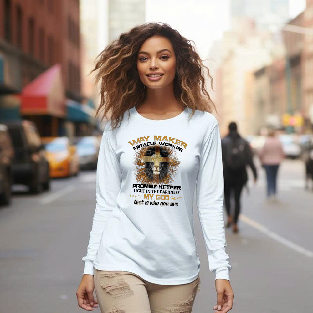 Lion Way Maker Miracle Worker Promise Keeper Long Sleeve Shirt Mens Christian Shirt Gifts For Men Basgiathsweatshirts - Image 3