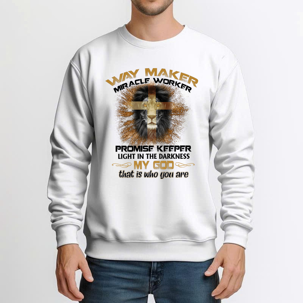 Lion Way Maker Miracle Worker Promise Keeper Sweatshirt Mens Christian Shirt Gifts For Men Basgiathsweatshirts - Image 5