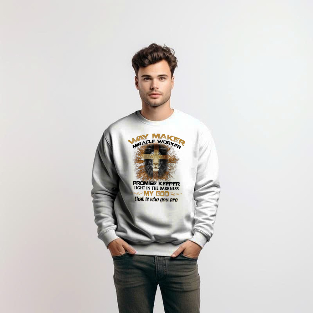 Lion Way Maker Miracle Worker Promise Keeper Sweatshirt Mens Christian Shirt Gifts For Men Basgiathsweatshirts - Image 2