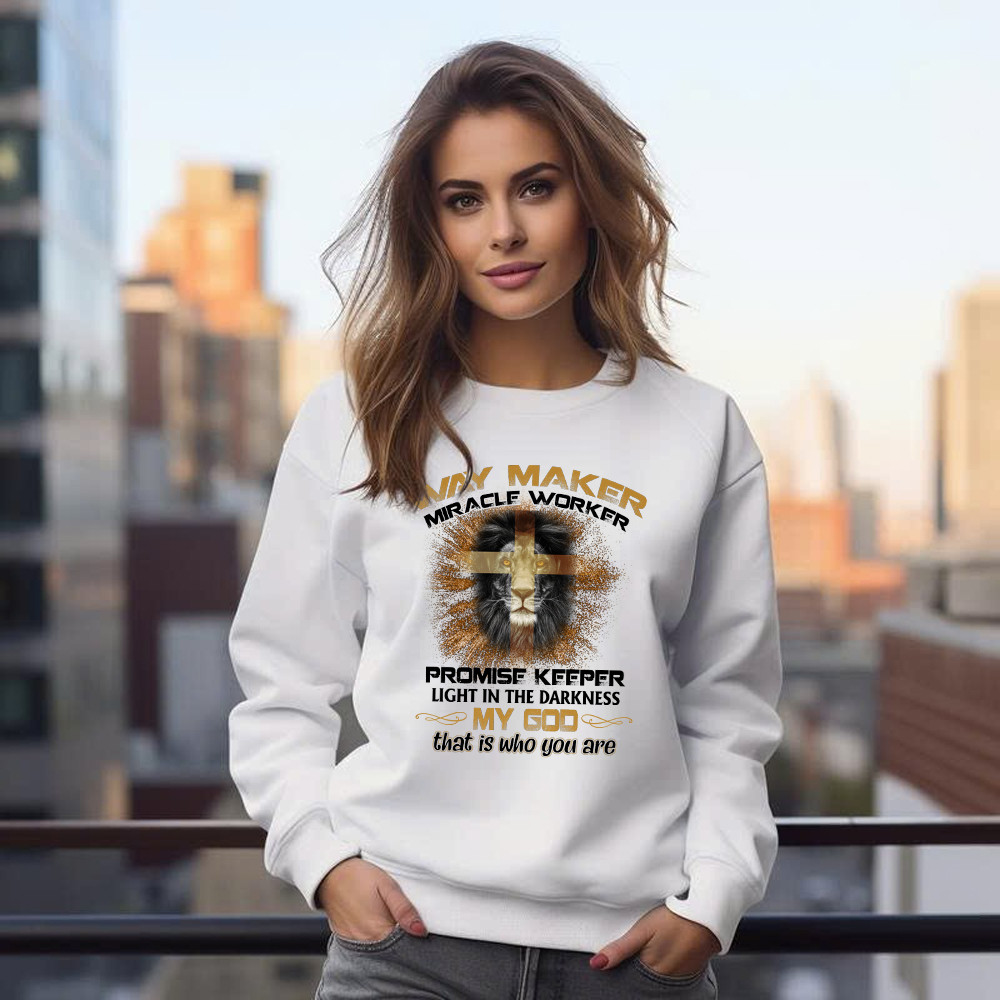 Lion Way Maker Miracle Worker Promise Keeper Sweatshirt Mens Christian Shirt Gifts For Men Basgiathsweatshirts - Image 3