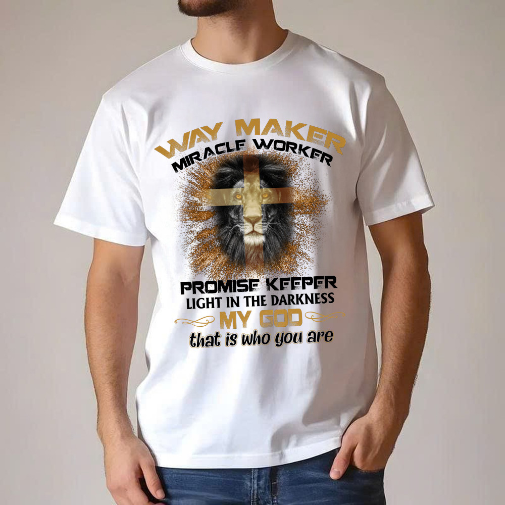Lion Way Maker Miracle Worker Promise Keeper T Shirt Mens Christian Shirt Gifts For Men Basgiathsweatshirts - Image 4