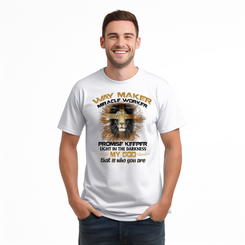 Lion Way Maker Miracle Worker Promise Keeper T Shirt Mens Christian Shirt Gifts For Men Basgiathsweatshirts - Image 3