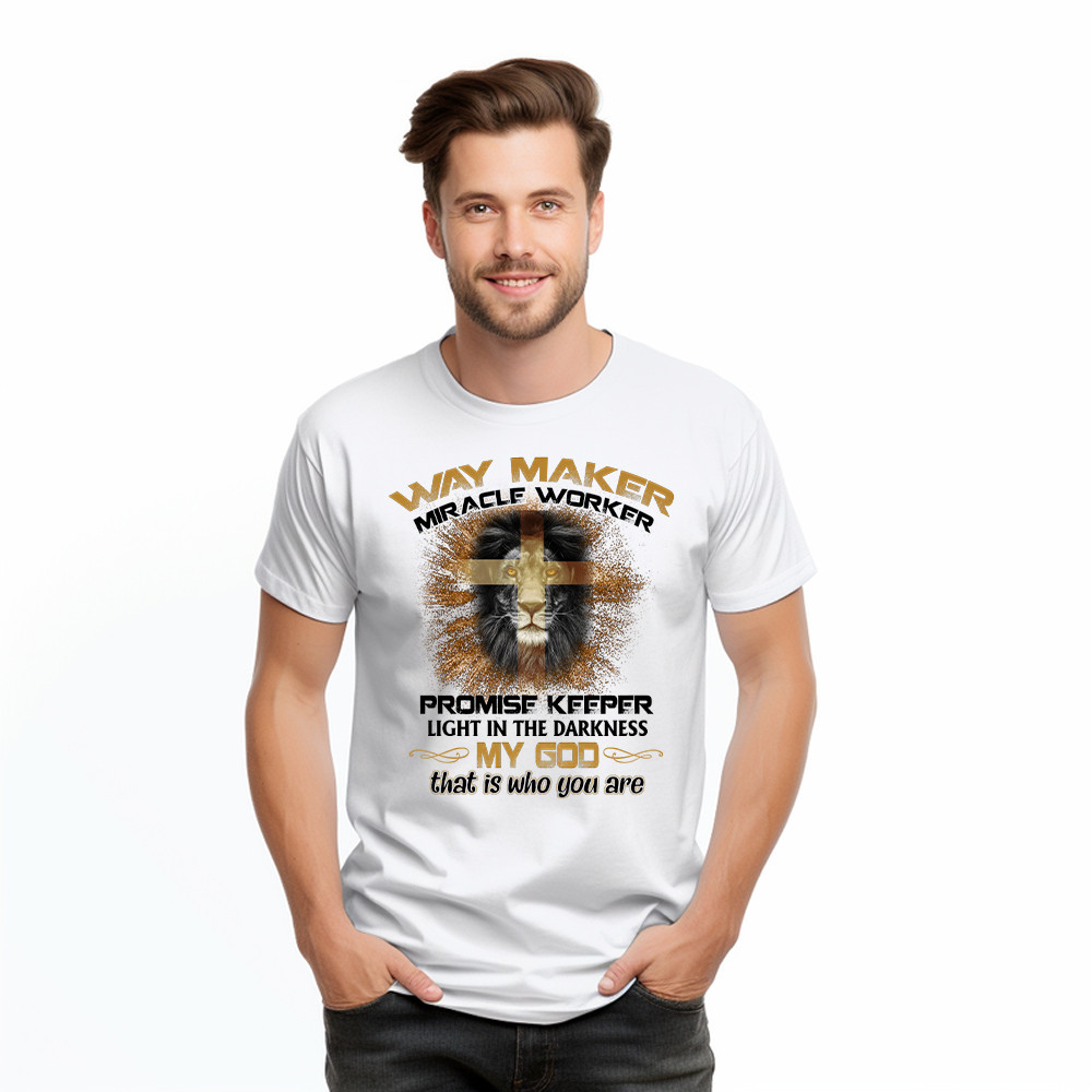 Lion Way Maker Miracle Worker Promise Keeper T Shirt Mens Christian Shirt Gifts For Men Basgiathsweatshirts - Image 2
