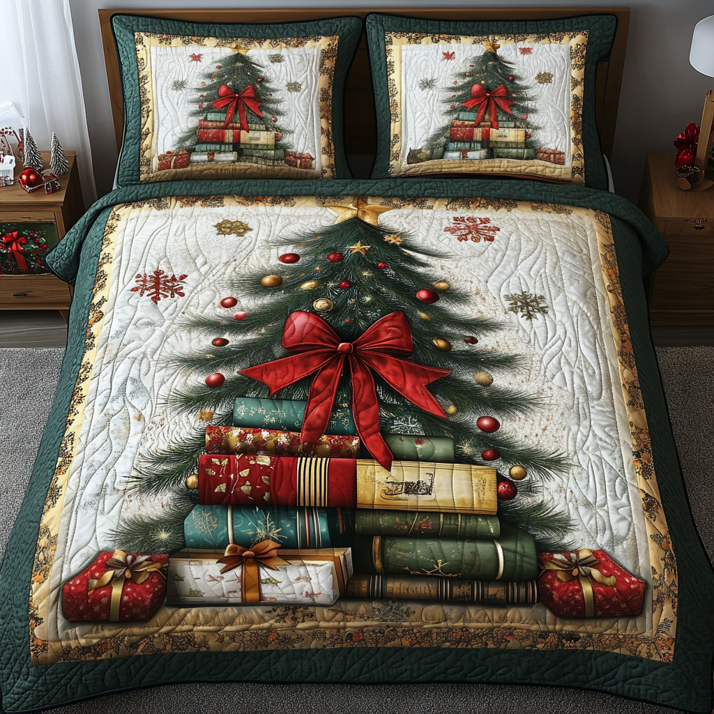 Literary Christmas Quilted Bedding Set Best Gifts For Book Readers