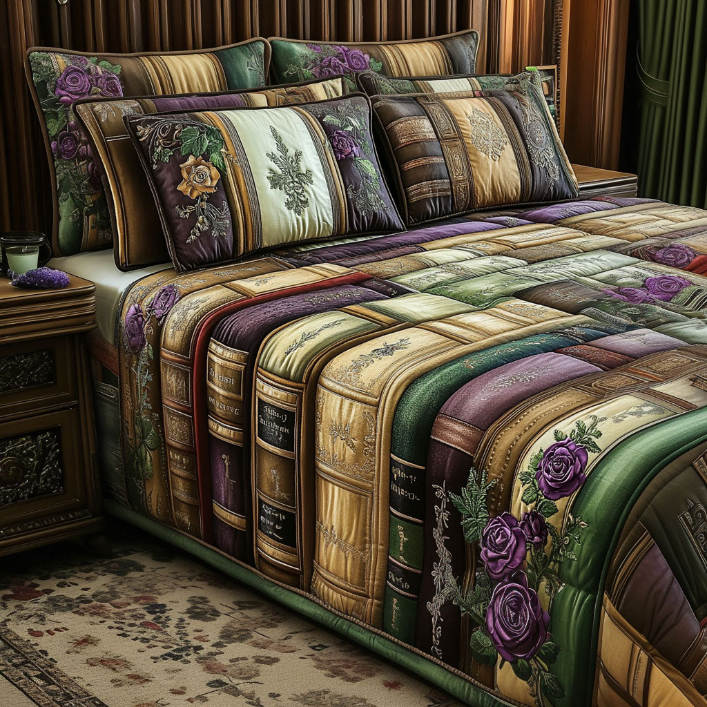 Literary Haven Quilted Bedding Set Aesthetic Room Decor Gifts For Book Lovers Friends