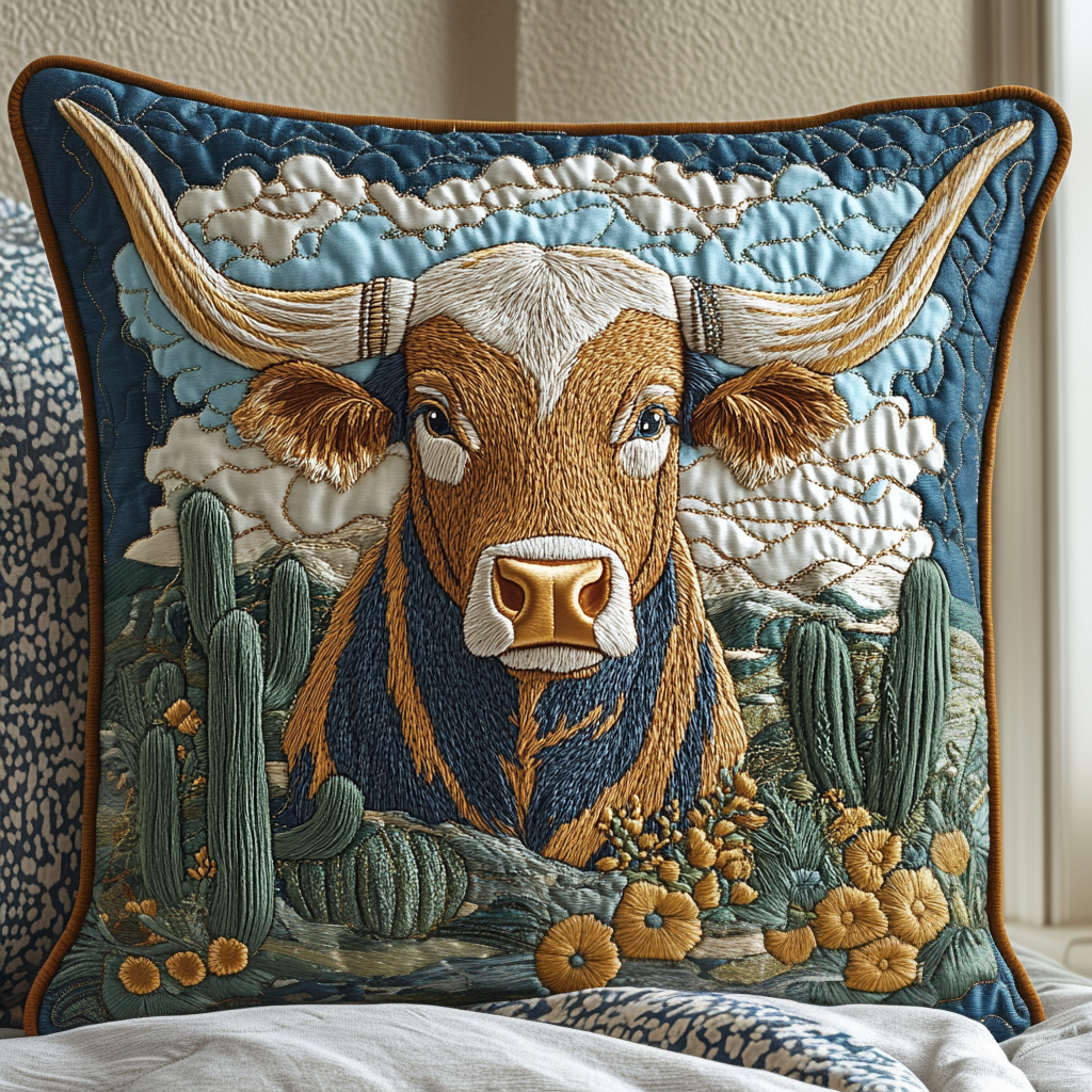 Longhorn Glory Quilted Pillow Case Best Cool Pillow Cases Cool Gifts For Cat Lovers