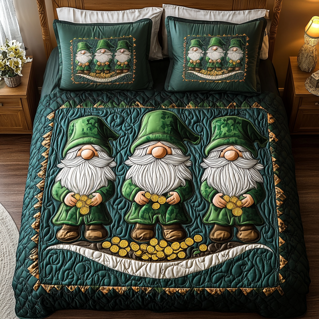 Lucky Trio Haven Quilted Bedding Set Gifts For Gnome Lovers
