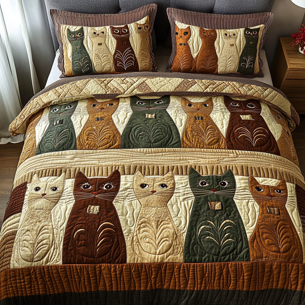 Lunar Lounging Quilted Bedding Set Present Ideas For Cat Lovers