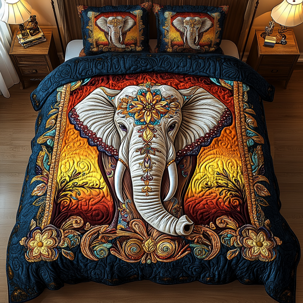 Luxurious Elephant Quilted Bedding Set Gift For Elephant Lover