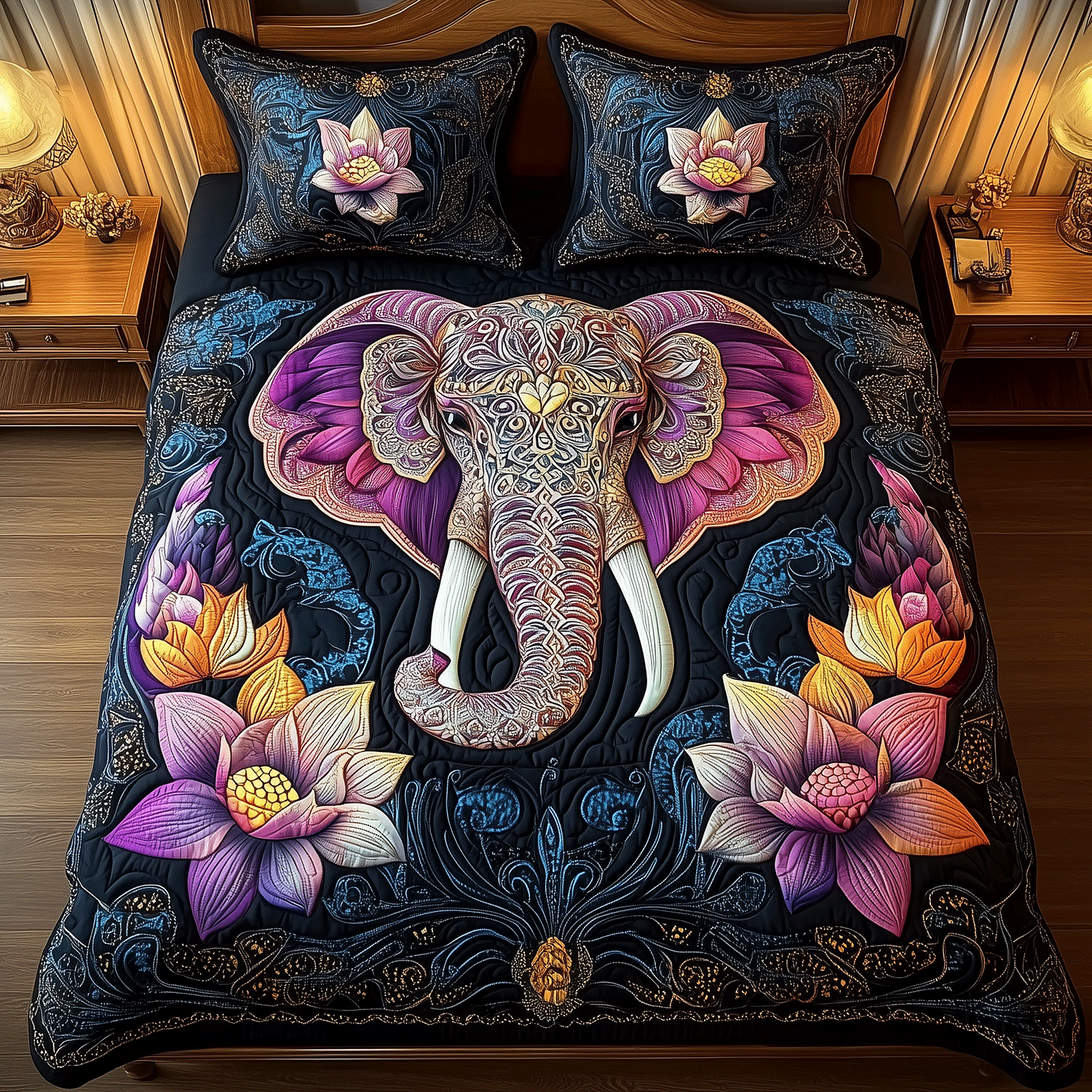 Majestic Elephant Bliss Quilted Bedding Set Gifts For Elephant Lovers