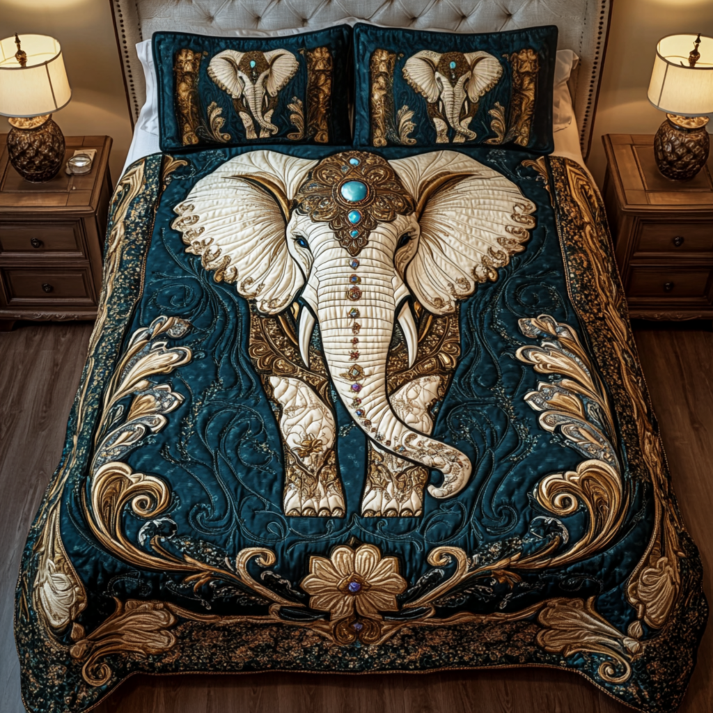 Majestic Elephant Quilted Bedding Set Gift For Elephant Lover