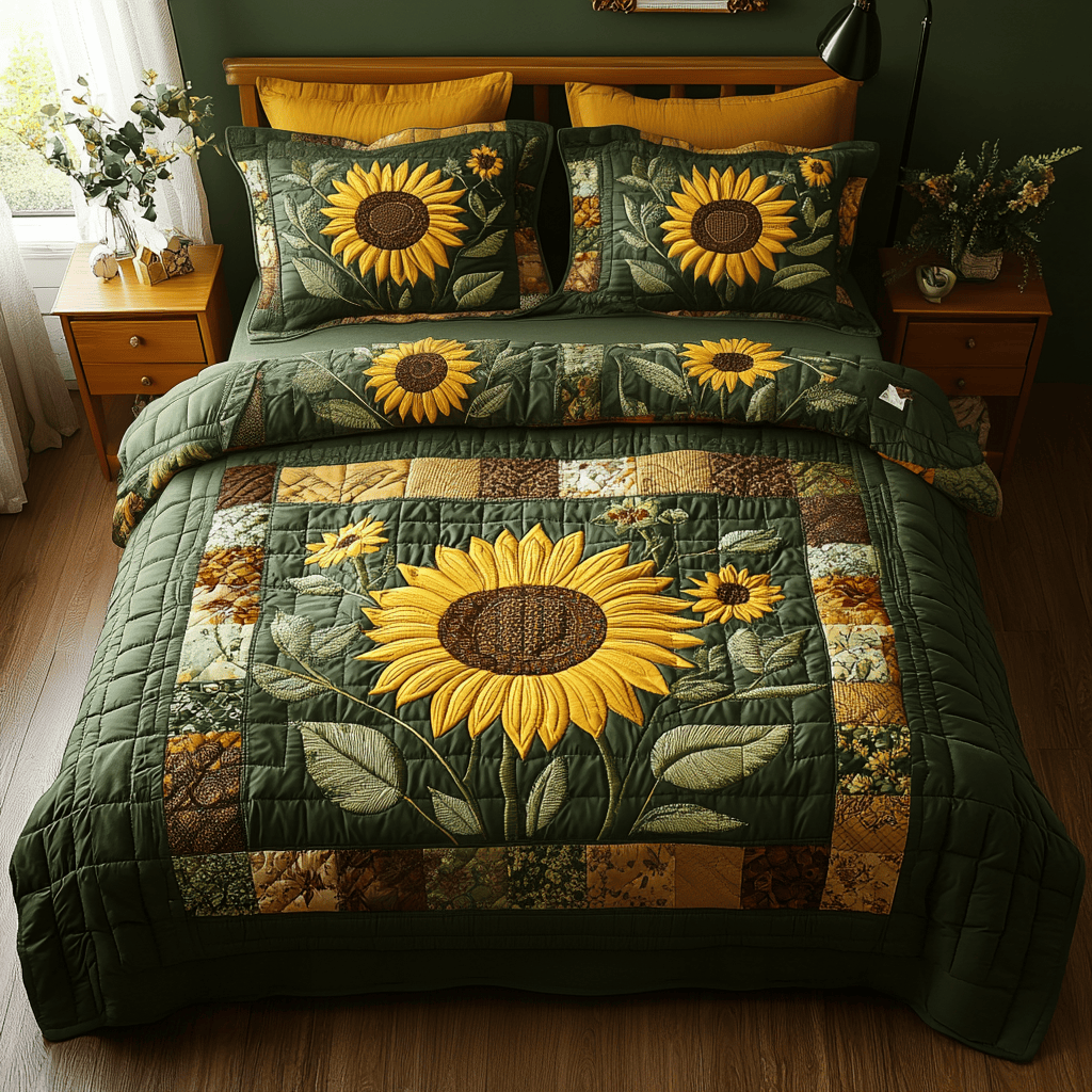 Majestic Fields Quilted Bedding Set Sunflower Gift Items