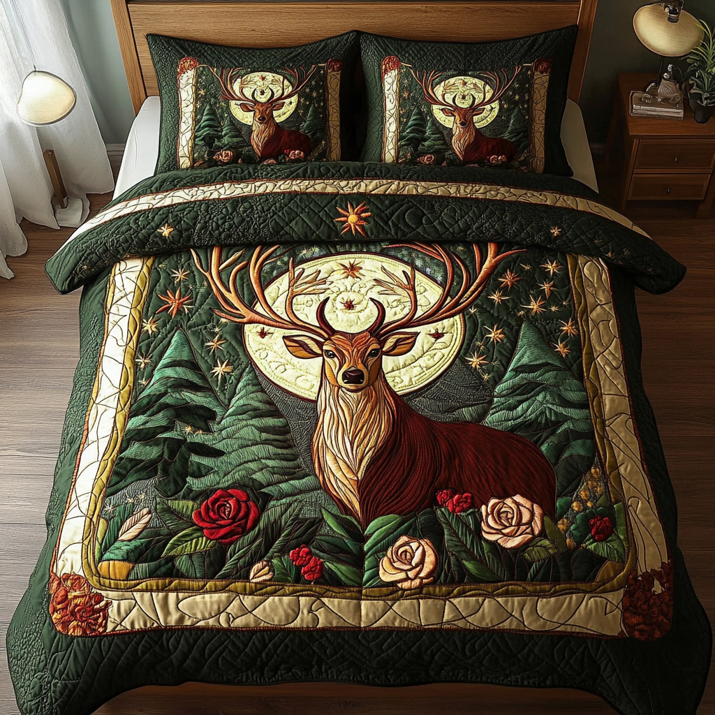Majestic Hooves Quilted Bedding Set Fleece Blanket With Deer
