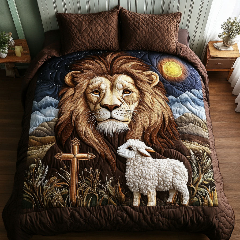 Majestic Lion Lamb Quilted Bedding Set Unique Bed Sheet Set Christian Christmas Gifts For Mom