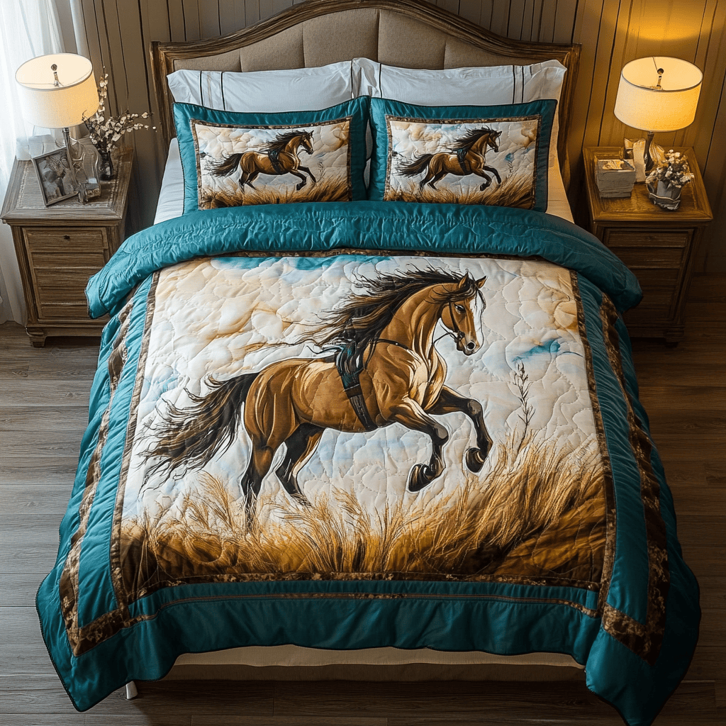 Majestic Mane Quilted Bedding Set Gifts For Horse Lovers