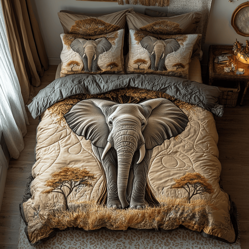 Majesty of the Savannah Quilted Bedding Set Gifts For Elephant Lovers