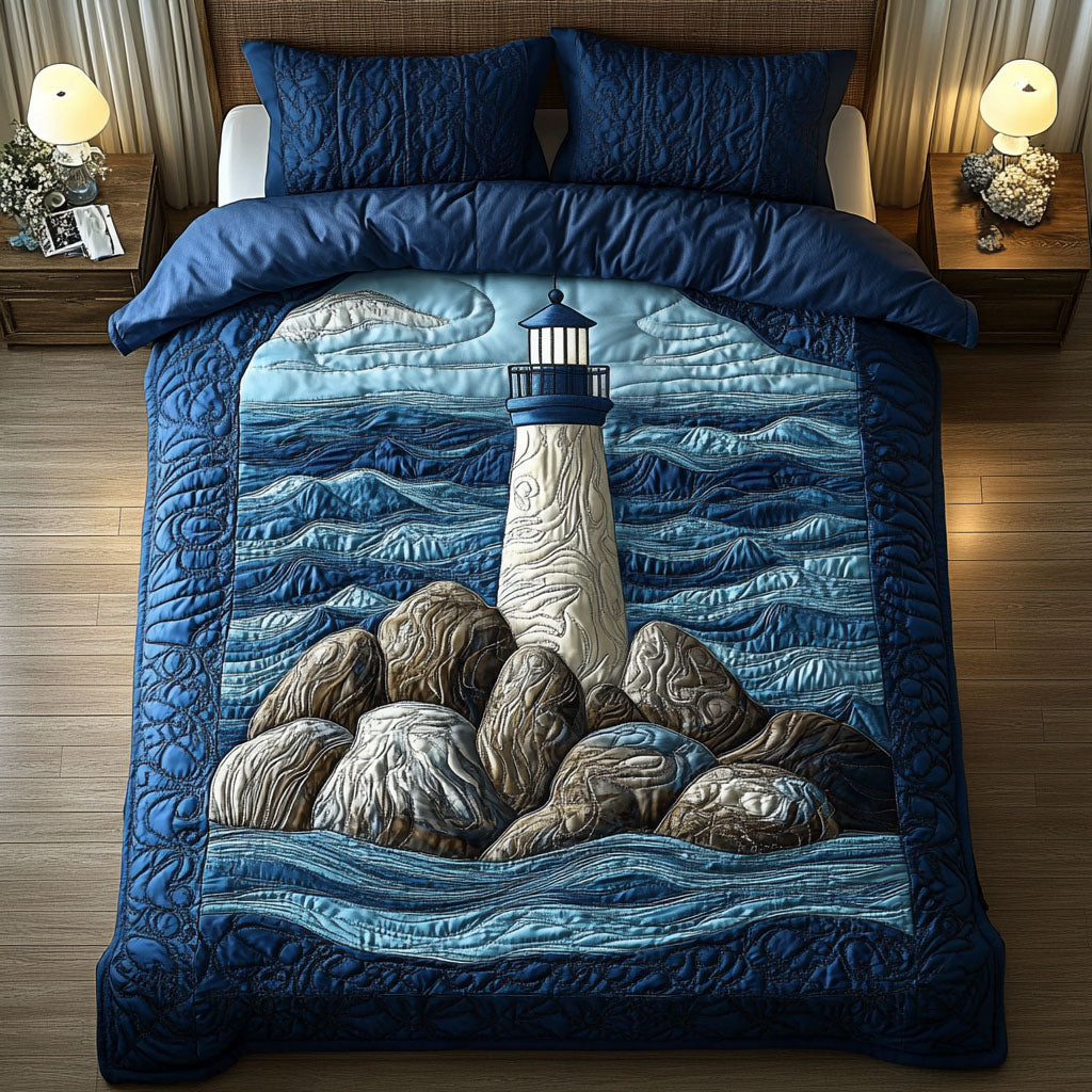 Mariner Guide Quilted Bedding Set Holiday Duvet Cover Set Lighthouse Christmas Gifts