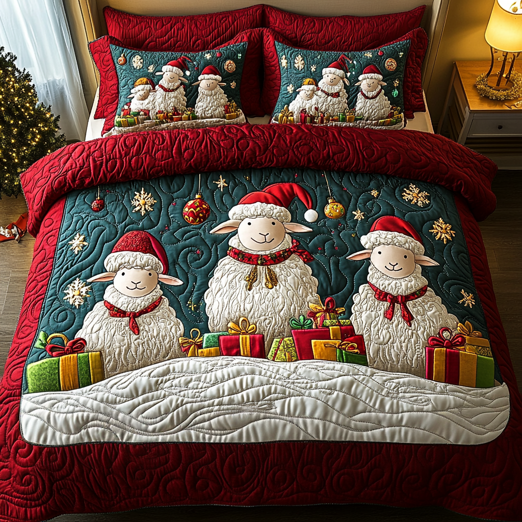 Merry Baah-mas Quilted Bedding Set Gifts With Sheep Themes