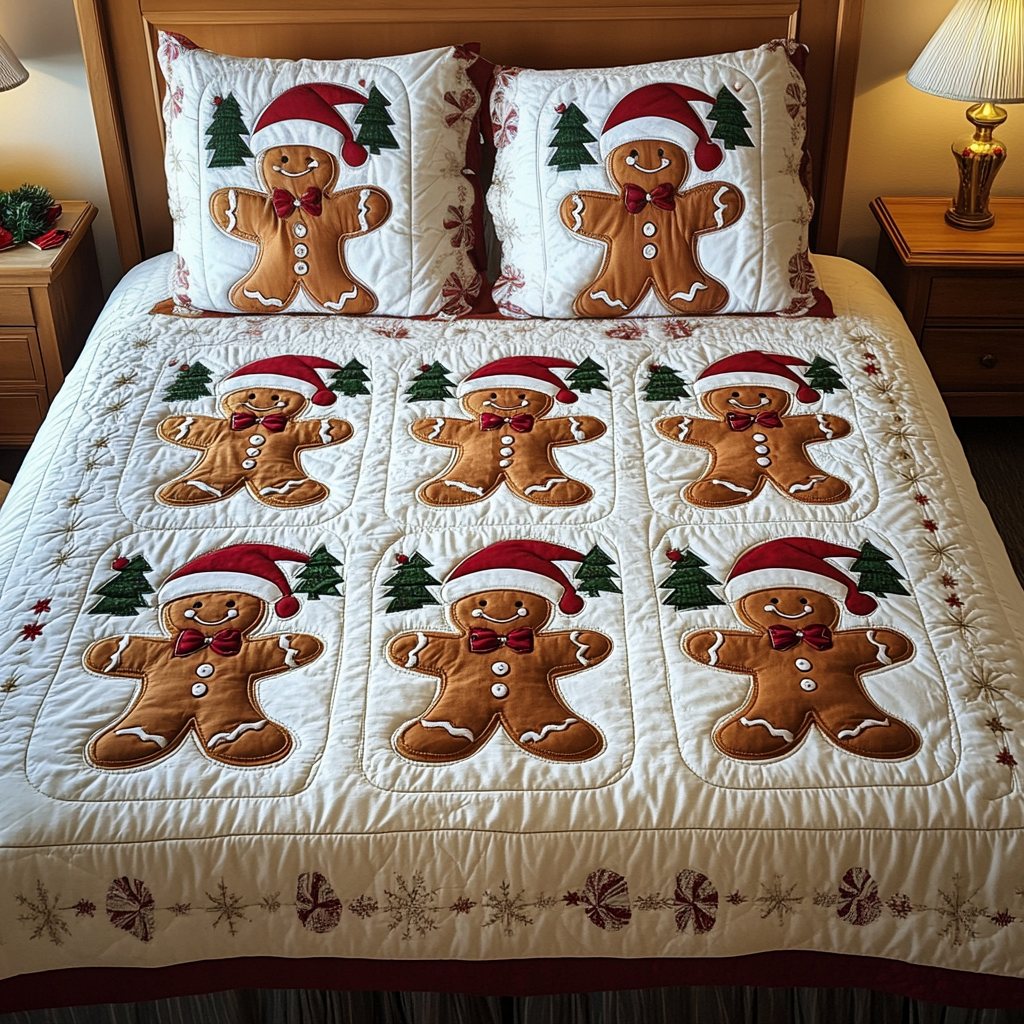 Merry Crumble Quilted Bedding Set Gifts For Gingerbread Lovers