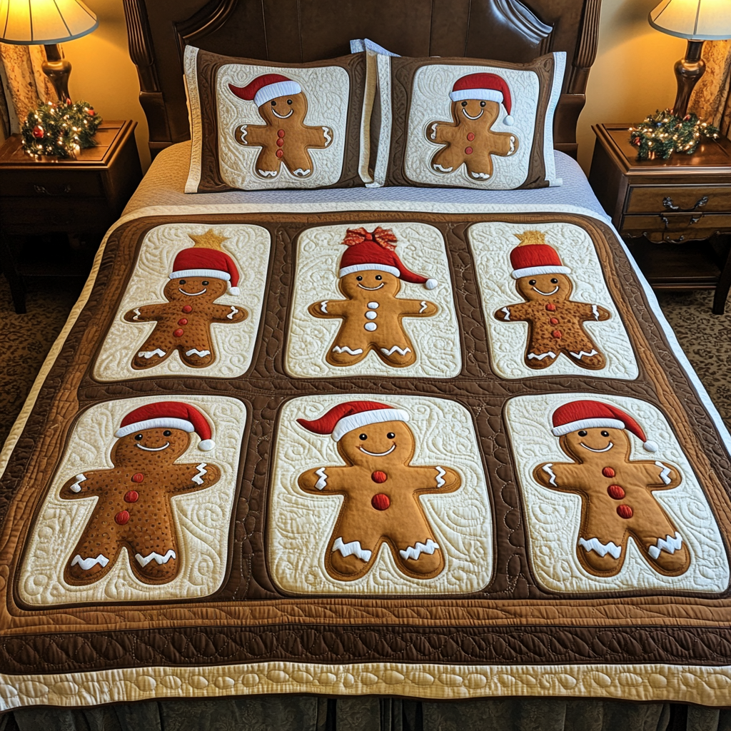 Merry Morsels Quilted Bedding Set Gingerbread Man Gifts