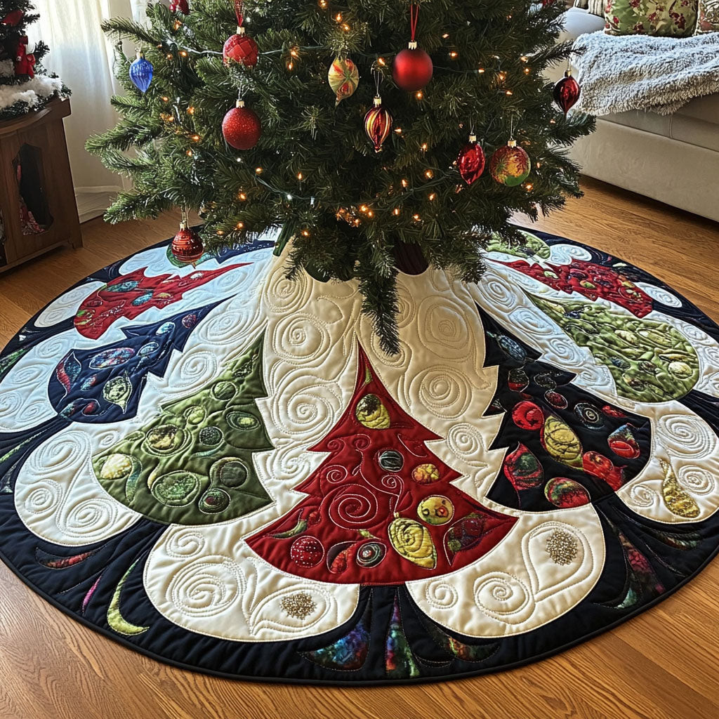 Merry Pine Splendor Quilted Christmas Tree Skirt Useful Christmas Gift Ideas
