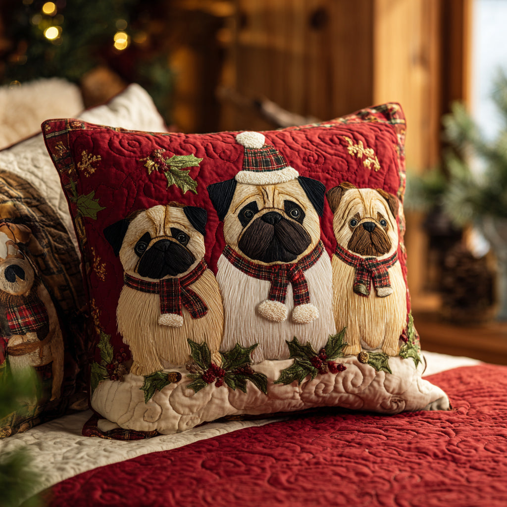 Merry Pugmas Quilted Pillow Case Christmas Pillow Covers Mum And Daughter Gifts