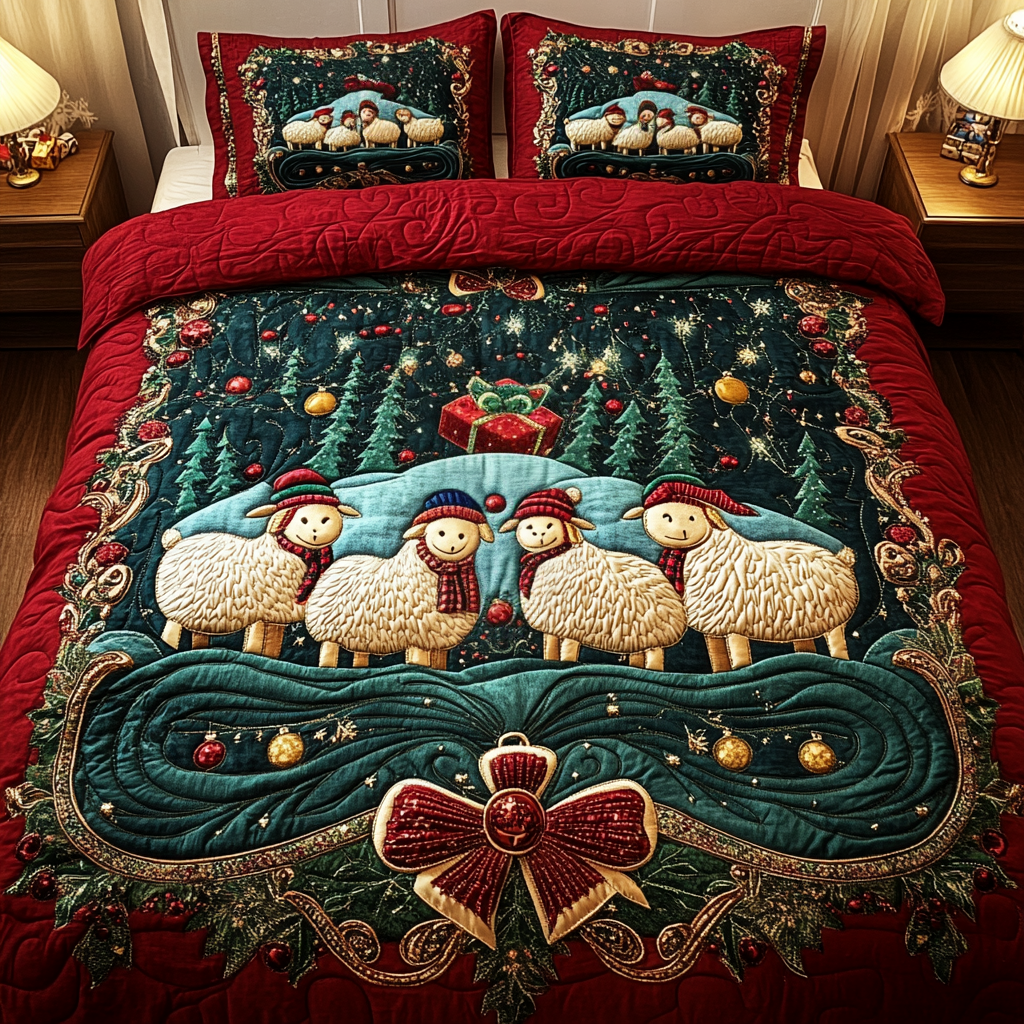 Merry Sheepmas Quilted Bedding Set Sheep Presents
