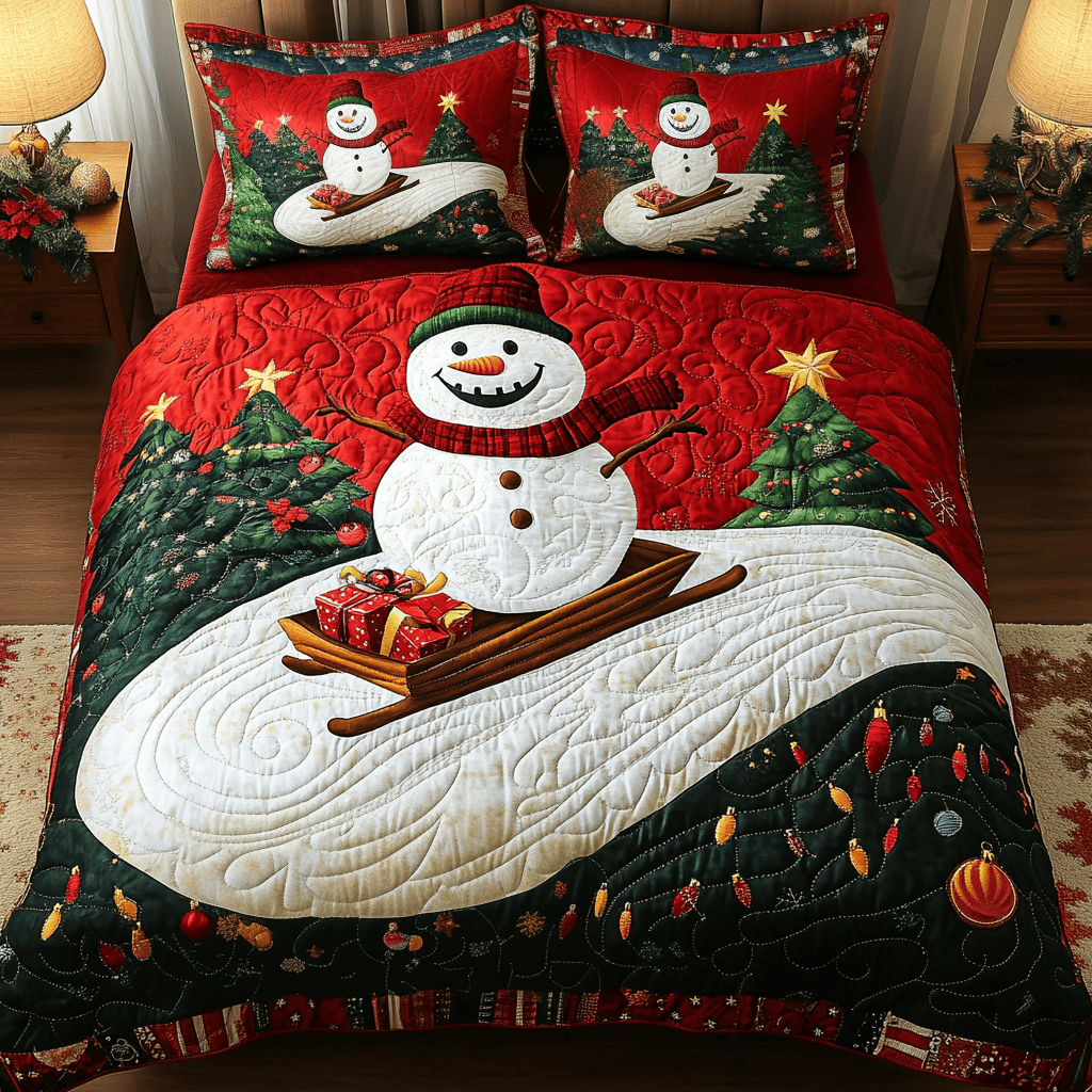 Merry Sleigh Quilted Bedding Set Family Christmas Gifts