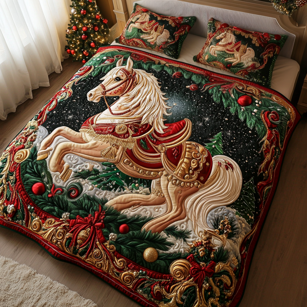 Merry Steed Quilted Bedding Set Gifts For Horse Lovers
