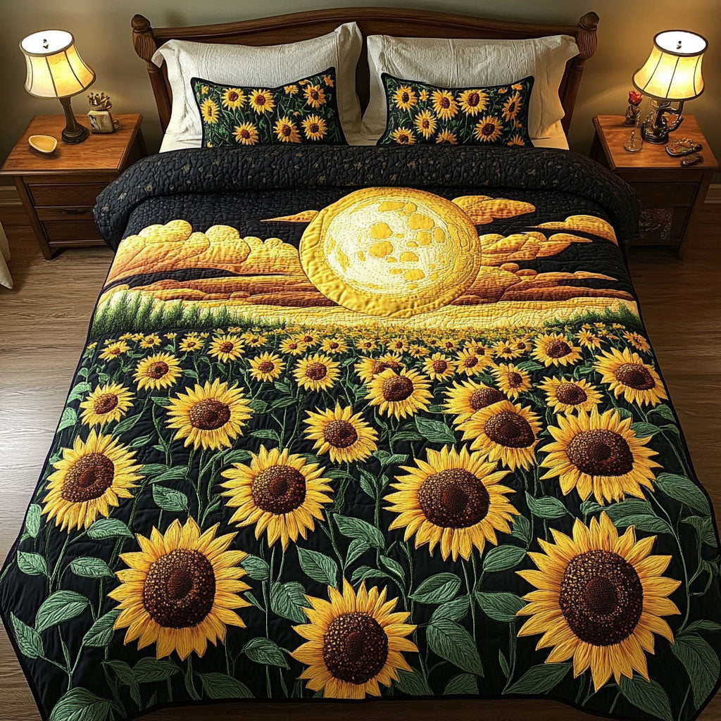 Midnight Sunfield Quilted Bedding Set Best Bed Sheet Set Sunflower Presents Merchandise