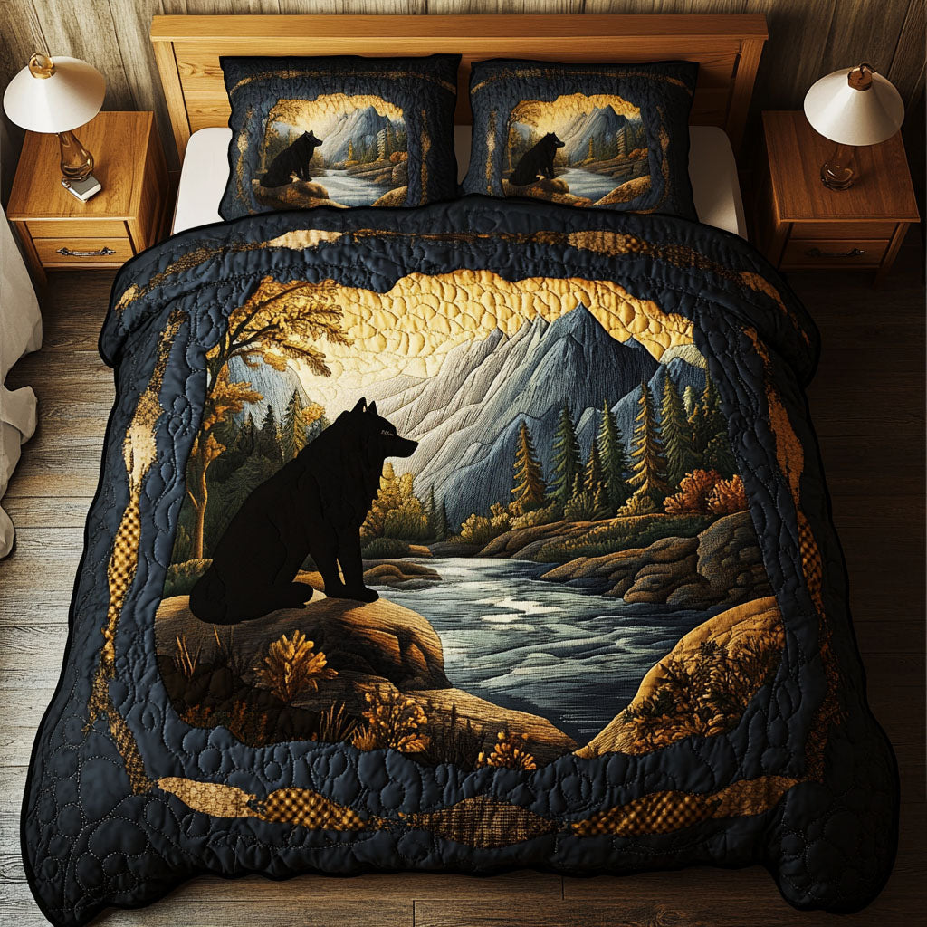 Midnight Wilderness Quilted Bedding Set Christmas Bed Sheets Wolf Themed Gifts