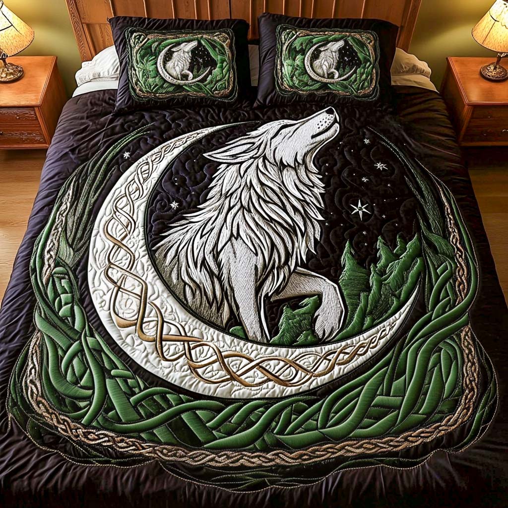 Moonlit Wolf Quilted Bedding Set Christmas Gifts For Men